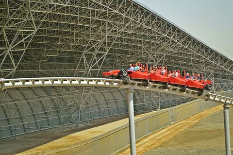 Riders on the Formula Rossa roller coaster