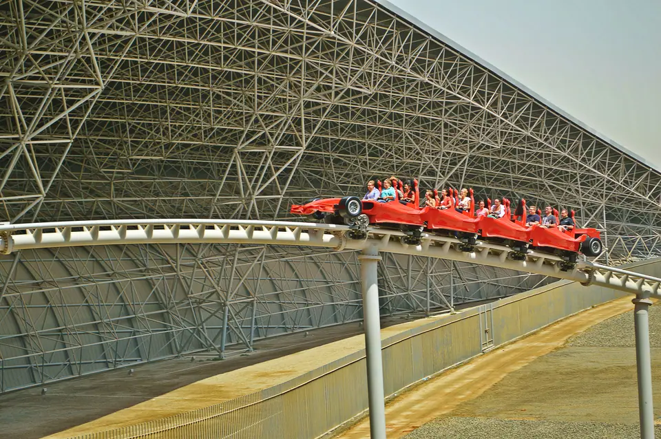 Riders on the Formula Rossa roller coaster