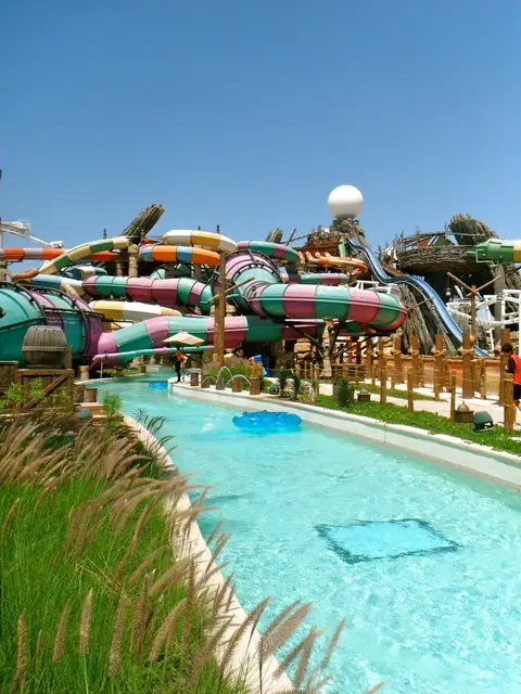 Lazy river and slides at Yas Waterworld